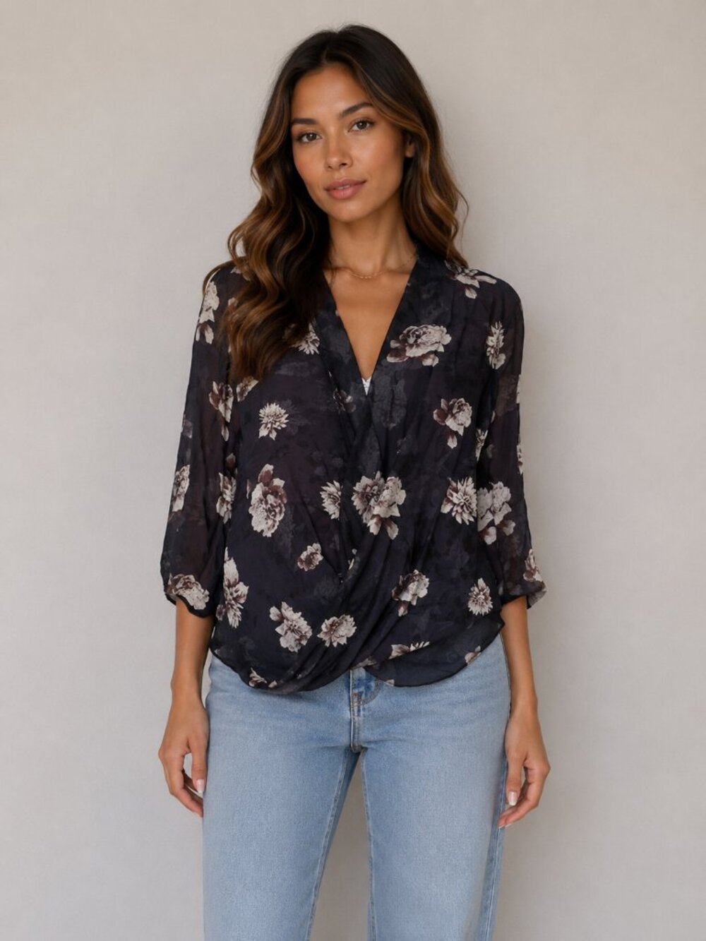 Babaton 100% Silk Floral Wrap Blouse Top Size Small
